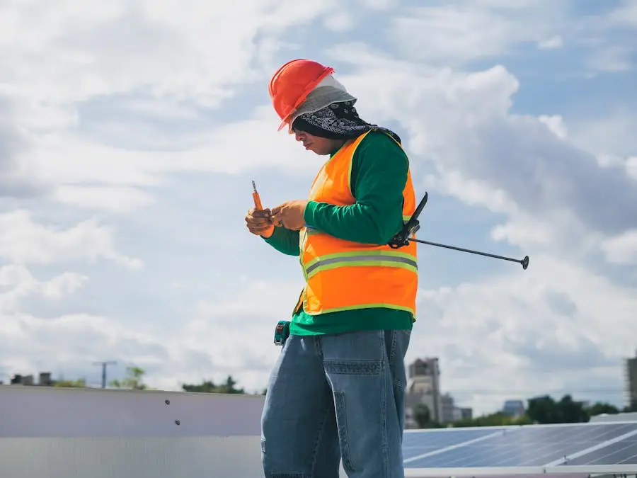 Professional roofer inspecting a residential roof for energy efficiency and heat-related damage